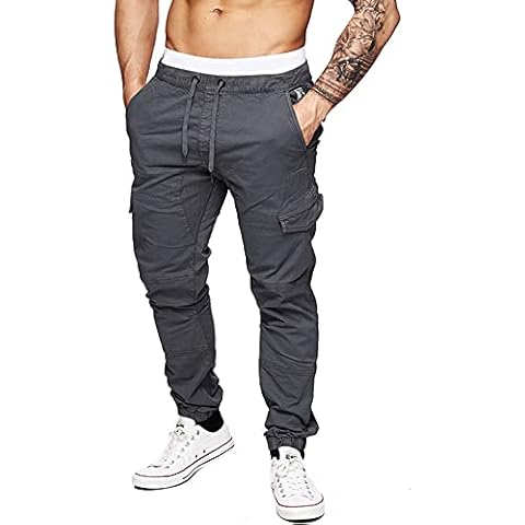 Jacansi Men's Outdoor Pants Regular-Fit Cotton Pants Casual Pants Dark Gray M Cover
