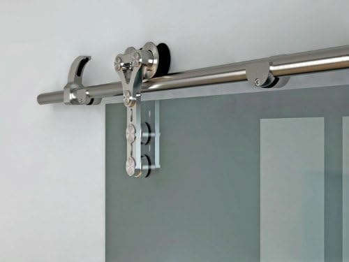 TMS 6.6' European Modern Satin Stainless Steel Sliding Barn Glass Door Hardware Set