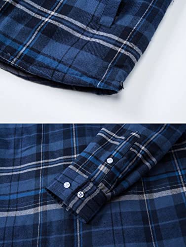 Hooded Flannel Shirt For Men Plaid Shirt Winter Jackets For Mens Thermal Sherpa Jacket Plaid Coat For Men Blue Grey #TOP4