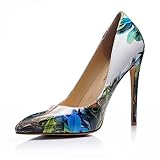 Reindee Lusion Women's Sexy High Heels/Green Peacock Printed Elegant Closed Toe Fashion Slip On Pumps Dress Shoes Size 7