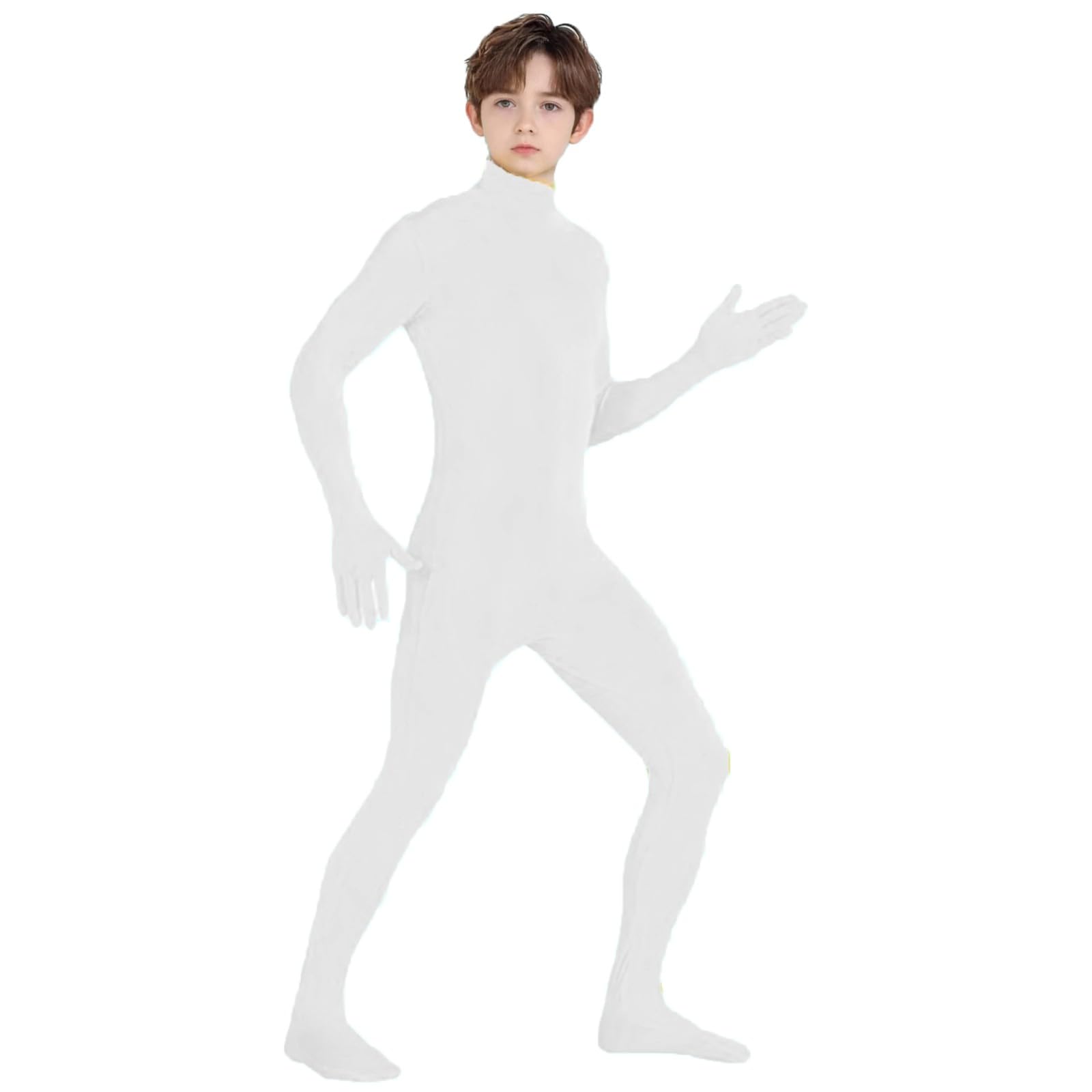 Unisex Kids' Open Face Unitard Full Body Costume Bodysuit for Adults and Kids Stealth Suits for DIY Party Outfit Halloween Cosplay Fancy Dress for Boys Girls UK (White #2, 14-15 Years)