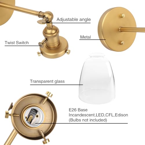 Image of PERMO Industrial Vintage Sconce with Oval Cone Clear Glass Shade 1 Light Single Sconce Wall Light for Living Room Bedroom (Antique Gold)