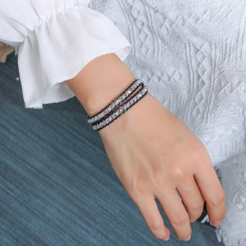 Image of KELITCH Natural Agate Onyx 2 Wrap Bracelets Handmade Leather Strand Bracelets Fashion Jewelry