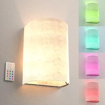 Sunco 4 Pack Battery Operated Rechargeable Wall Sconce, LED Wall Lights Indoor No Hardwire Dimmable w/Remote Control RGB Selectable Color Modes Fabric Shade Sleek Modern Design, 35 Lumens, 0.6W, DC5V