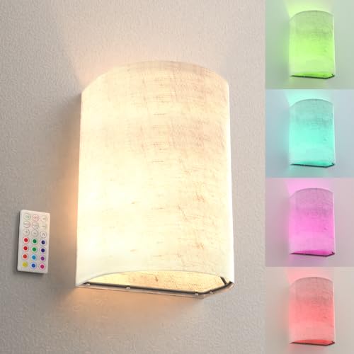 Sunco 4 Pack Battery Operated Rechargeable Wall Sconce, LED Wall Lights Indoor No Hardwire Dimmable w/Remote Control RGB Selectable Color Modes Fabric Shade Sleek Modern Design, 35 Lumens, 0.6W, DC5V
