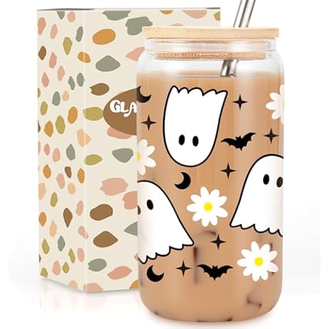 GSPY Cute Ghost Cups with Lids and Straws Cover