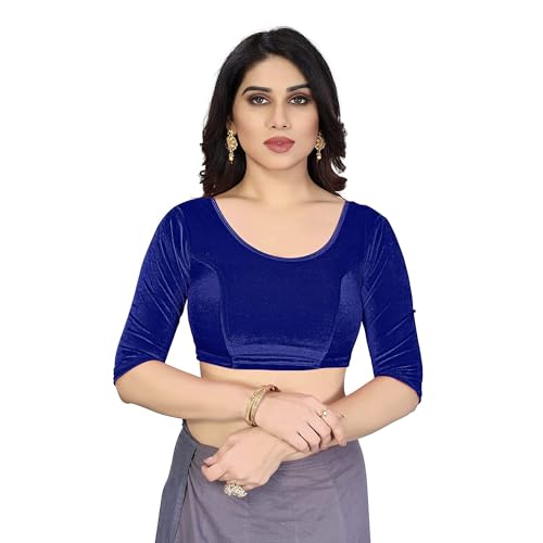 Image of Women's Solid Velvet Breathable 3 /4 Sleeve Round Neck Readymade Blouse (F K A 257111)