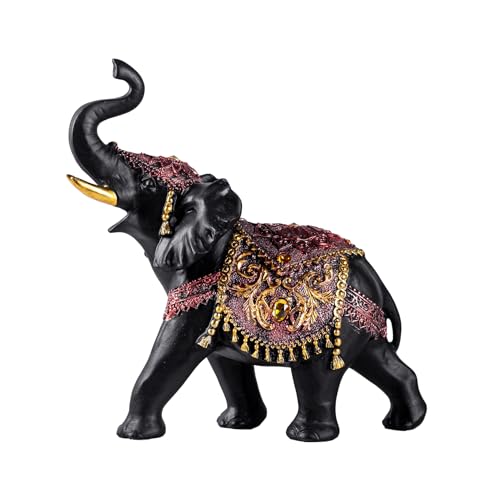 Estatua Elefante Decoración Negra y Dorada 9in miniatura 6