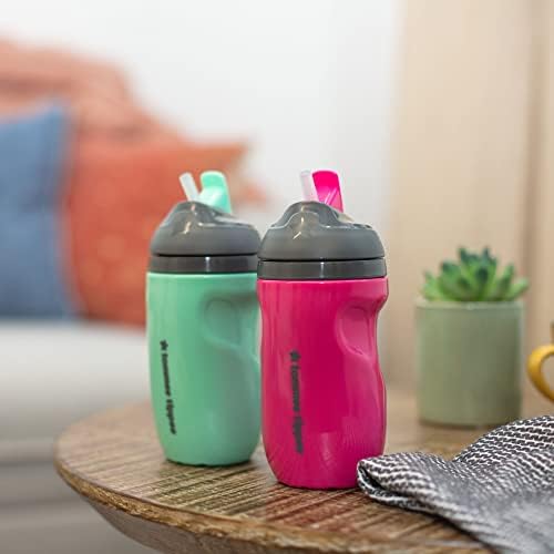 Tommee Tippee Insulated Straw Cup for Toddlers, Spill-Proof, 260ml, 12m+, Pack of 2, Pink and Mint