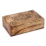 Ajuny Handgeschnitzte Schmuckbox aus Holz mit Hamsa-Motiv – Dekorative Aufbewahrungsbox, Vielseitiger Organizer, Reise Schatzkiste, Schmuckhalter und Geschenkidee für Frauen & Männer 8 × 5 zoll