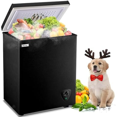 Chest Freezer WANAI 3.5 Cubic Deep Freezer with Top Open Door and Removable Storage Basket, 7 Gears Temperature Control, Ideal for Office Dorm or Apartment, Black Cover