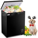 Chest Freezer WANAI 3.5 Cubic Deep Freezer with Top Open Door and Removable Storage Basket, 7 Gears Temperature Control, Ideal for Office Dorm or Apartment, Black