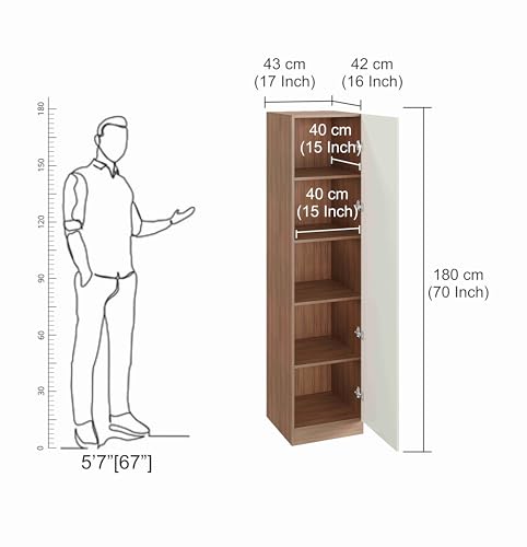 Image of FURNEASER Fanciable Engineering Wood Wardrobe Almirah for Clothes with 1 Door | Single Door Cabinet Closet Organizer | Cupboard for Bedroom Living Room | 43 x 42 x 180 CM