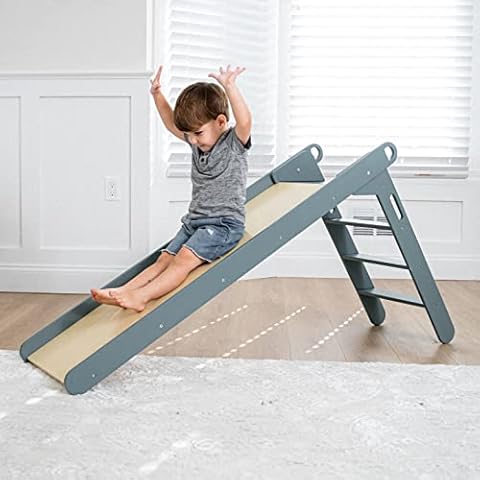 Avenlur Indoor Folding Slip and Slide for Kids - Easy Set Up, Easy to Store Playset, Safe Toy for Toddlers, Foldable Wooden Large First Slide with Extra Long Slipping Slope Ages 1.5-4 Years (Blue) Cover