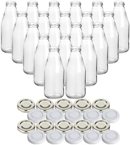 Gouveo 20er Set Glasflaschen 500ml Mit Schraubdeckel - Goldene Saftflaschen TO43 Verschluss