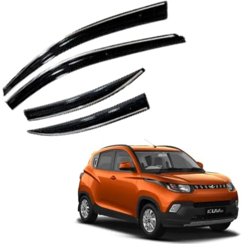 Image of CAR SAAZ Chrome Line Door Visor for KUV 100 (2016-2023) (Set of 4Pcs) | Rain Guard | Wind Deflector