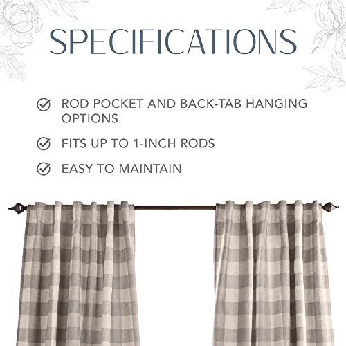 Elrene Home Fashions Farmhouse Living Grainger Buffalo-Check Blackout Window Curtain, Living Room And Bedroom Drape With Rod Pocket Tabs, 52" X 84", Grey, 1 Panel #TOP3