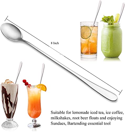 Image of Long Handle Spoon, Long Mixing Stirring Spoon for Iced Tea, Coffee Suitable for Tall Glasses, Cocktail Bar Stainless Steel Long Handle Spoon, Soda Spoon, Milkshake Spoon (2 Pcs Imp-Long)