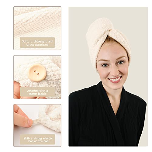 Rolshol Extra Large 4 Pack Microfiber Hair Towel Wrap For Women Super Absorbent & Quick Dry Hair Drying Towels With Button, Hair Turbans For Curly Hair Long & Short Hair - Anti-Frizz #TOP3