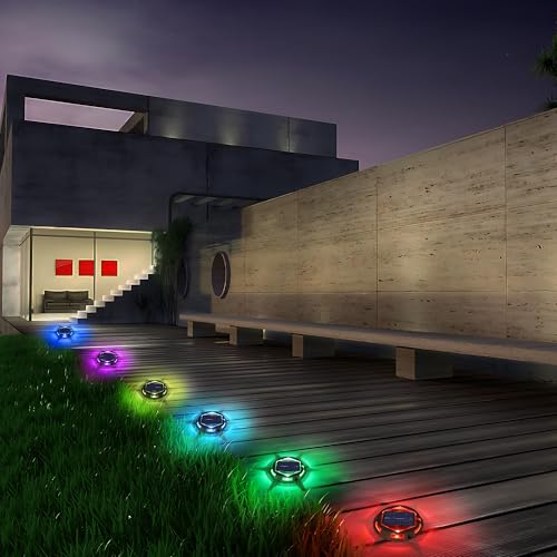 Solar Deck Lights Outdoor, 6 Pack 9 Colors in 1 Solar Driveway Dock Lights, IP67 Waterproof Solar Powered Outdoor Lights, RGB Step Lights for Outside Garden Yard Fence Stair Sidewalk Pathway Walkway by LYHOPE - Used condition - Image 5
