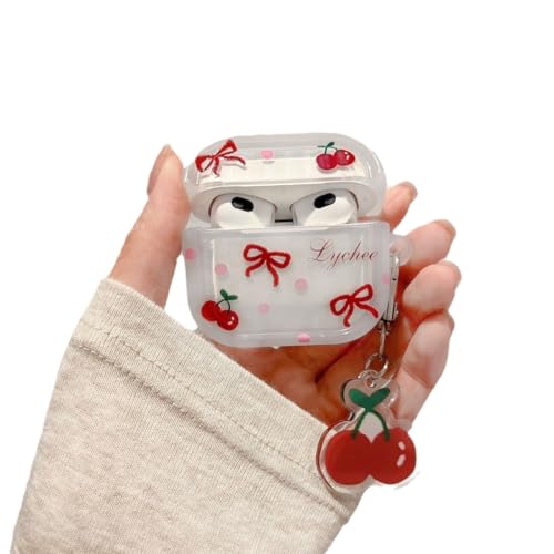 Coque AirPods 1/2 cerise et nœud papillon, étui silicone pour vos sorties et voyages