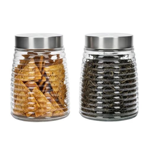 Image of Cutting EDGE 1350ml Borosilicate Glass Jar with Stainless Steel Lid - Airtight Round Transparent Kitchen Storage Container Set of 2 for Snacks, Dry Fruits, Masala, Pickles, Coffee & Food Essentials