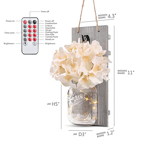 Homko Decorative Mason Jar Wall Decor - Rustic Wall Sconces With 6-Hour Timer Led Fairy Lights And Flowers - Farmhouse Home Decor (Set Of 2) #TOP4
