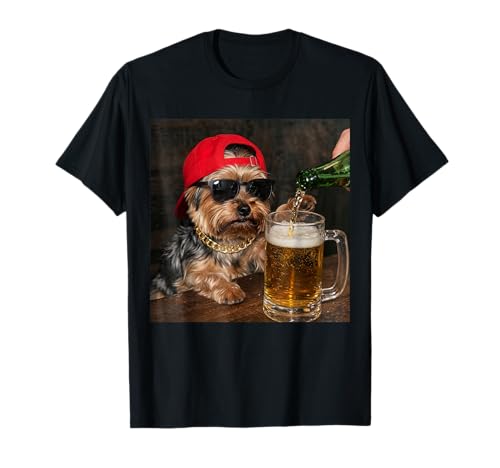 Yorkie Drinking Beer Funny Dog Meme T-Shirt