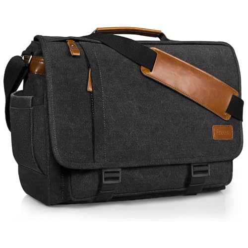 Image of ESTARER Men's Messenger Bag 17.3 Inch Upgraded, Water-resistant Canvas Laptop Bag, Computer Shoulder Bag for College Travel Work, Dark Grey