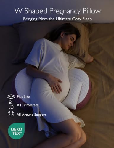 Image of Pregnancy Pillow for Women | Cotton Blend Maternity Pillow for Pregnancy Sleeping | Pillow for Belly Support, Stomach & Hip Pain /Body Support | Washable Cover (White & Maroon, Set of 2)