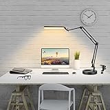 Schreibtischlampe LED,36“ lang Architektenlampe Arbeitsleuchte,Metall LED Tischlampe mit Klemme,Augenschonende,dimmbare Schreibtischlampe mit 3 Farbmodi,10 Helligkeitsstufen,Memory-Funktion