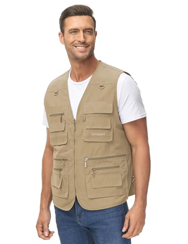 Lentta Men\'s Fishing Vest Summer Outdoor Work Safari Photo Cargo Vest 14 Pockets(PoplinKhaki-M) - Thumbnail 7