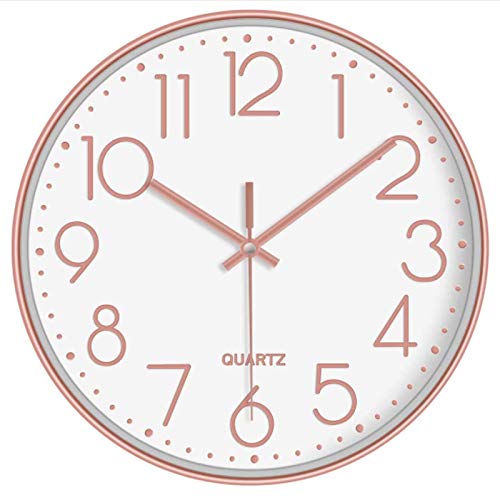 Reloj Decro de cuarzo con pilas de 12 pulgadas, relojes de pared silenciosos que no hacen tictac, fáciles de leer para el dormitorio, el hogar, la cocina, la habitación, la oficina, la escuela,Oro Cover