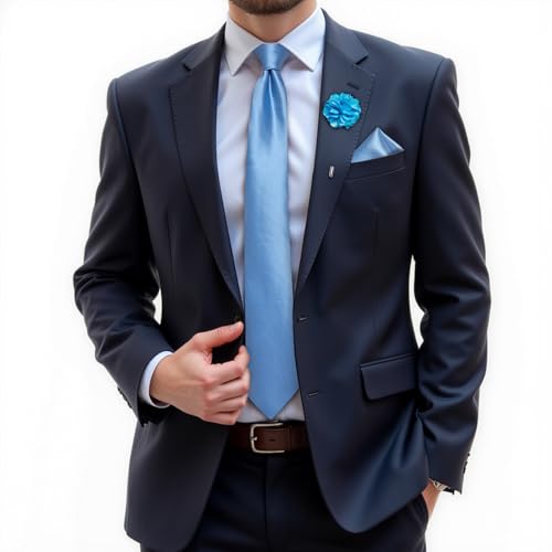Image of DiBanGu Silk Ties for Men Necktie and Lapel Pin Brooch Set Formal Woven Paisley Plaid Striped Solid Tie Wedding Party