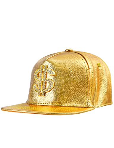 COSAVOROCK Hip Hop Kappe Gold Hut Rapper Kostüm PU Leder Snapback Baseball Cap