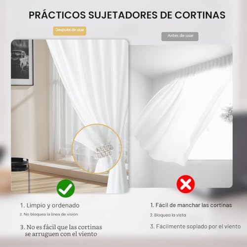 Miniatura 3 de Paquete De 4 Alzapaños Para Cortinas, Alzapaños De Cortina De Cuerda De Yute Natural,Tiebacks De Cortina Trenzados A Mano,Alzapaños De Cortina Bohemios Para El Hogar Y La Oficina Blanco
