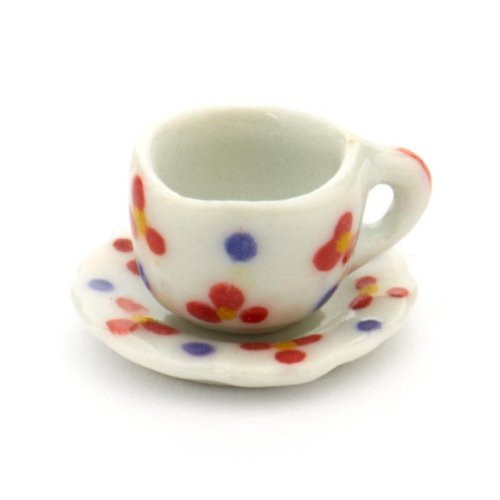 3 x MyTinyWorld Dolls House Miniature Flower Design Ceramic Cup And Saucers