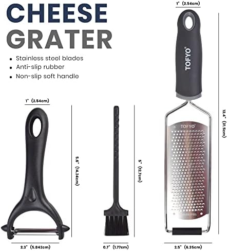 TOFYO Ginger Grater & Garlic Grater with Extra Potato Peeler - 18/8 Ultra Sharp Stainless Steel Mini Grater with Handle TPR for Smooth Grip and Protective Cover Parmesan Cheese Grater