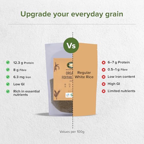 Image of Millet Amma Certified Organic Foxtail Millet 1kg | Unpolished Grains | Korralu, Thinai, Kangni, Korra, Navani | Low GI | Diabetic Friendly | High Fiber | Gluten Free