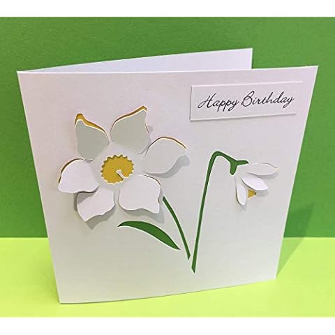 Daffodil Birthday Card - Mother's Day Card - Easter Card - Thank you Card - Sympathy Card - Paper Cut Flowers - For Her, Mum, Sister, Wife, Girlfriend, Grandmother Cover