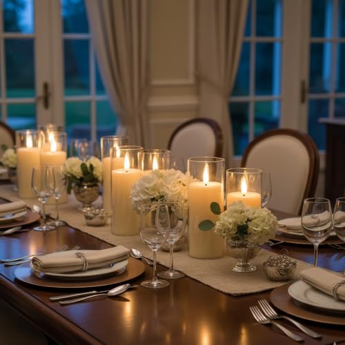 Image of Homemory Ivory Acrylic Flameless LED Candles, Battery Operated with Remote Control and Timer, Electric Fake Candles for Wedding, Home Decor, Set of 9