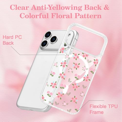 Coque compatible Magsafe iPhone 17 Pro Max mince transparente au style floral