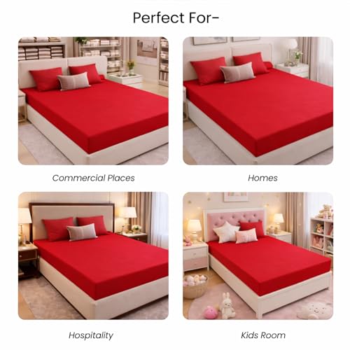 Image of Mattress Protector King Size, Lycra Waterproof Bed Protector King Size, 78x72x8 Inch, Breathable Noiseless Ultra Soft, Elastic Fitted Mattress Cover | Bed Cover (Red)