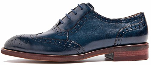 U-Lite Blue Women Brogues Lace-Up Wingtip Leather Flat Oxfords Vintage Oxford Shoe Blu 8.5 #TOP3