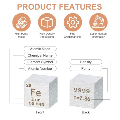 QUARKZMAN 2 Stk Eisener Würfel 0.39 Zoll Hochdichter Metall Element Würfel Metall Dichte Würfel Für Chemische Elemente Sammlung Wissenschaftliche Bildung Experimente Anwendung Silber