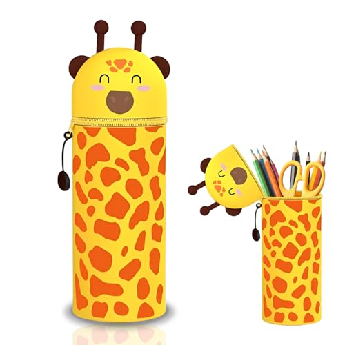 SUBRINGE Trousse Silicone Kawaii, 2 en 1 Trousse à Crayons Animaux, Silicone Souple Scolaire, Kawaii Animal Porte-stylos, Rentré Scolaire Cadeau pour Enfant Fille Garçon (Girafe)
