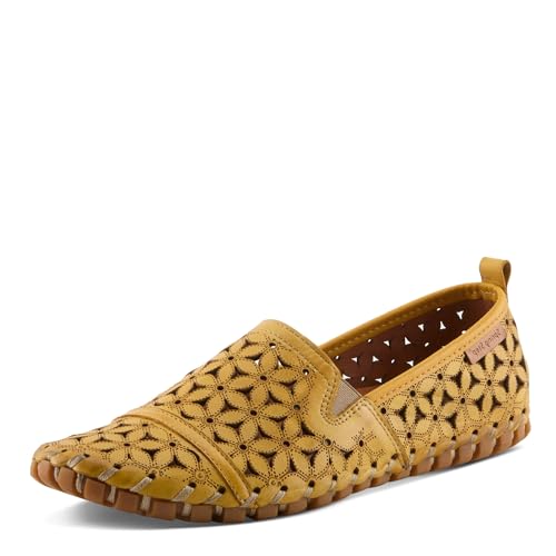 Image of Spring Step Flowerflow Shoes for Women - Leather Womens Loafer with Floral Laser Cutout - Comfortale Slip-On Shoes for Womens