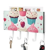 RTFGHJS Cupcake Candy Hearts Sweet Key Holder for Wall with 5 Hooks Decorative Key Holder Wall Mount, Keys Hooks Coat Rack Wall Decor, Perfect for Bathroom, Living Room, Kitchen, Housewarming Gift