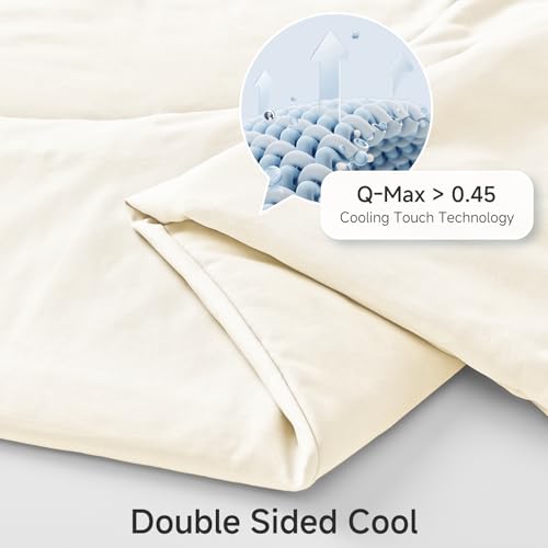 Image of HOMFINE Cooling Comforter Queen Size, Beige Summer Cooling Blanket for Hot Sleepers and Night Sweats, Japanese Double-Sided Cold Tech Fabric Q-Max 0.45, Soft Breathable Silky Smooth Lightweight