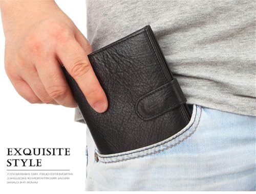 Mens Wallet with Snap Button Closure Large RFID Blocking Bifold Wallets Genuine Leather Card Holders4